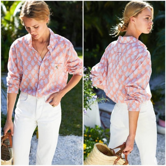 Emerson Fry India Collection Ryan Shirt Block Print Embroidered Flowers Size XS - Picture 5 of 11